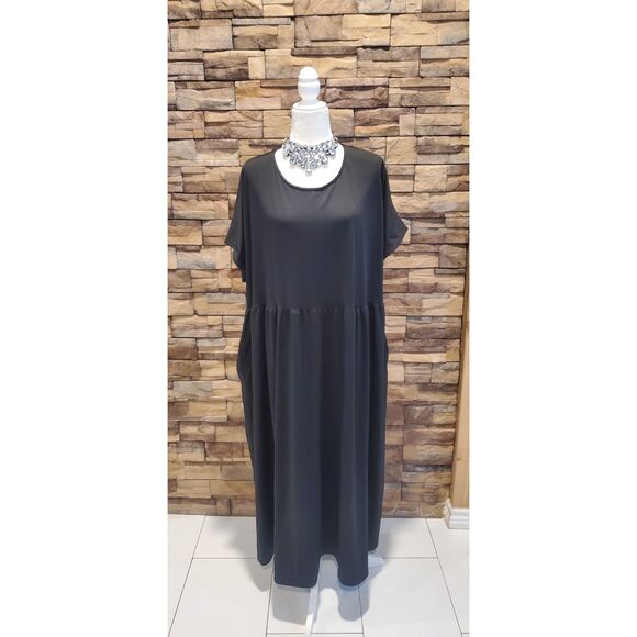 UNBRANDED DRESS BLACK SHORT SLEEVE POLYESTER POCKETS SIZE 5X(4X) - Picture 1 of 7